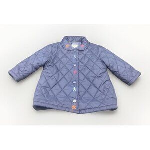TALBOTS Toddler Girls Navy Blue Quilted Snap Up Jacket Floral Sz 18 Months